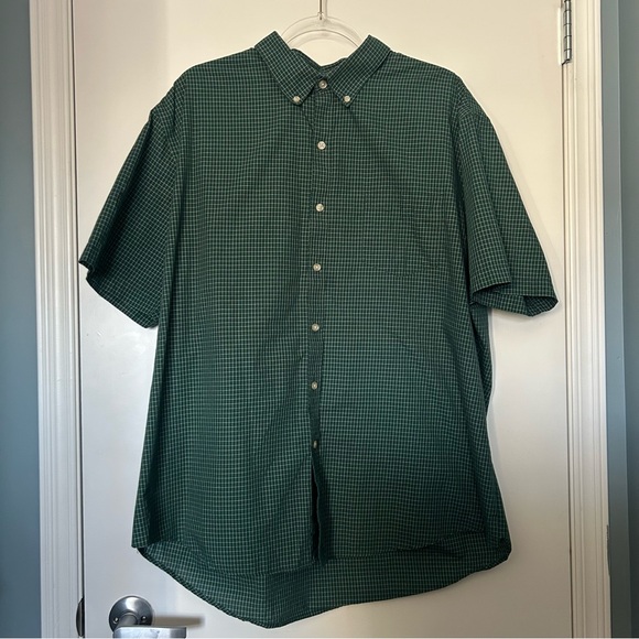Van Heusen Green Checkered Short Sleeve Button Down Shirt - Picture 10 of 11